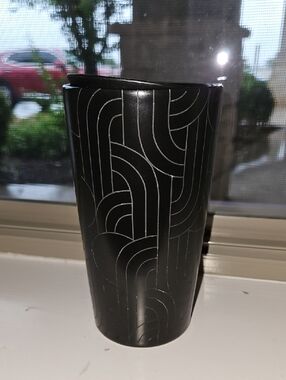 Starbucks Black Travel Tumbler with Silver Geometric Lines